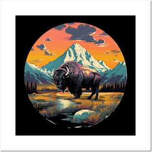 Majestic Buffalo Mountains Wildlife Design Posters and Art